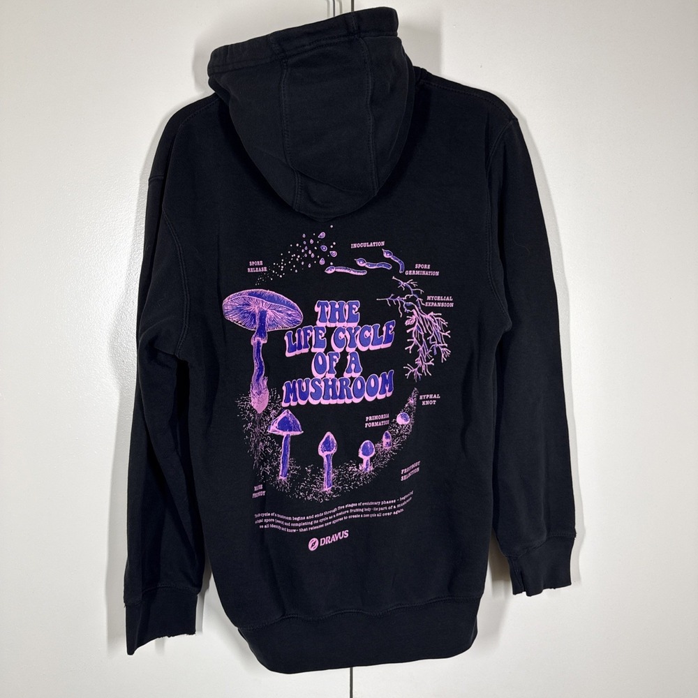 Mushroom Lifecycle Hoodie Black Psychedelic Purple & Pink Small DRAVUS Y2K Goth